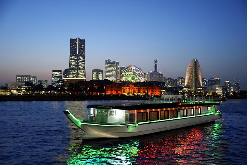 【屋形船クルージング】＜夕朝食付＞スカイデッキ付の「濱進」から横浜の夜景を楽しむ