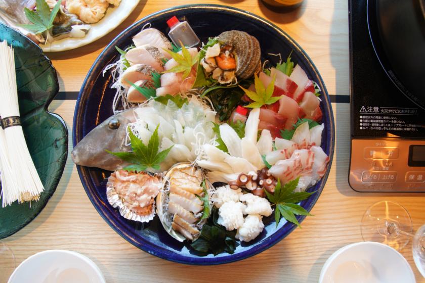 【夕食付】季節のごちそう！クボタ水産三代目おすすめ地魚鍋・刺身盛りセット