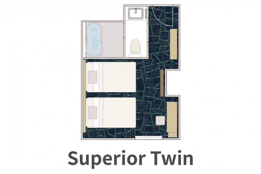 Non-smoking Superior Twin Room (separate bathroom and toilet) for 2 people