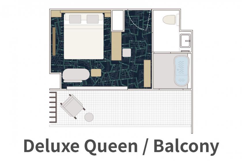 Deluxe Queen/Balcony (separate bathroom and toilet) Non-smoking, 1 person use