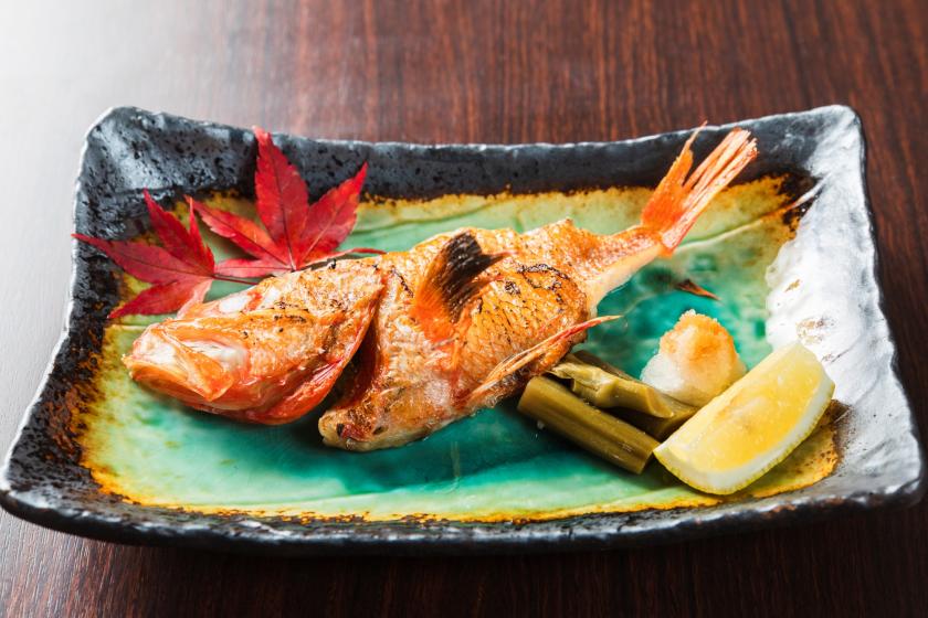 <Basic kaiseki meal + grilled kinkin with salt> Enjoy the umami of the ingredients of kinkin, which is called the red jewel (2 meals included) ~ Save 1,100 yen when you book from the official website! ~