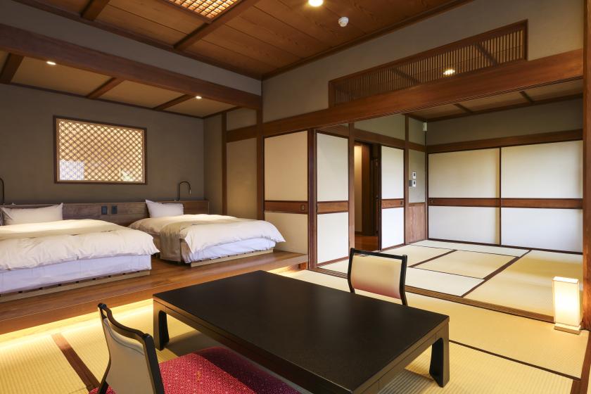 A room with an open-air hot spring bath or a semi-open-air bath, without meals or with breakfast for one night