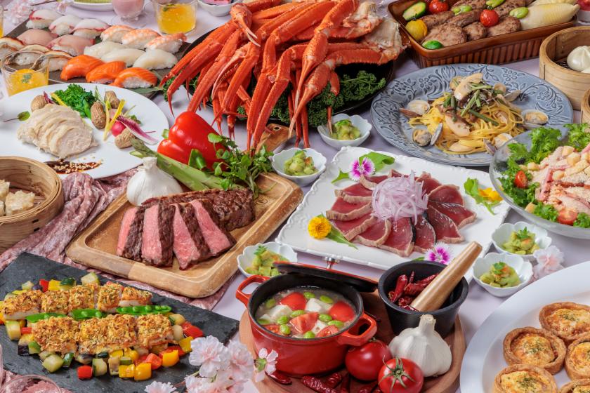 [Starts at 19:00] All-you-can-eat crab, steak, and sushi! Most popular dinner buffet & hotel sweets/half board