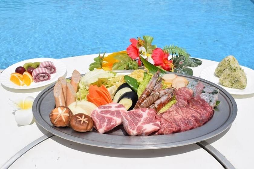 【여름 오키나와 캠페인】 구메 섬의 차 새우 포함! 란타나 BBQ 코스 포함 플랜 (석식 조식 포함)