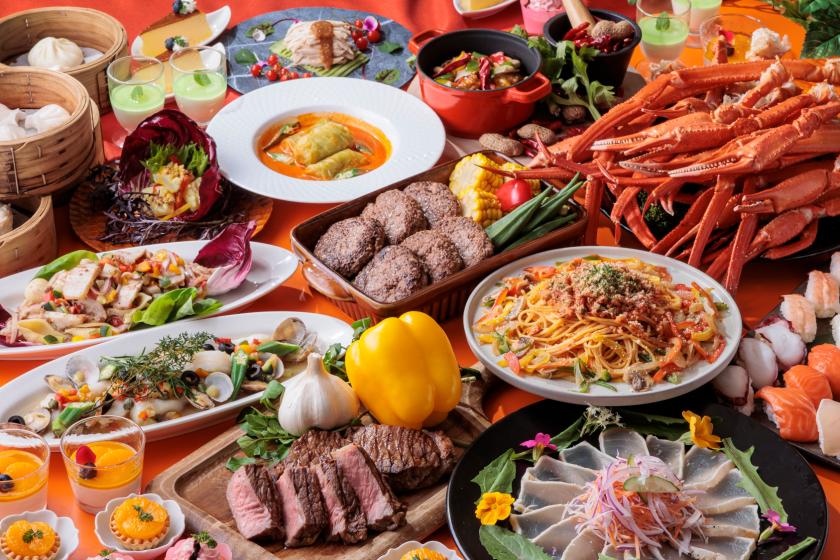 [Starts at 17:00] All-you-can-eat crab, steak, and sushi! Most popular dinner buffet & hotel sweets/half board