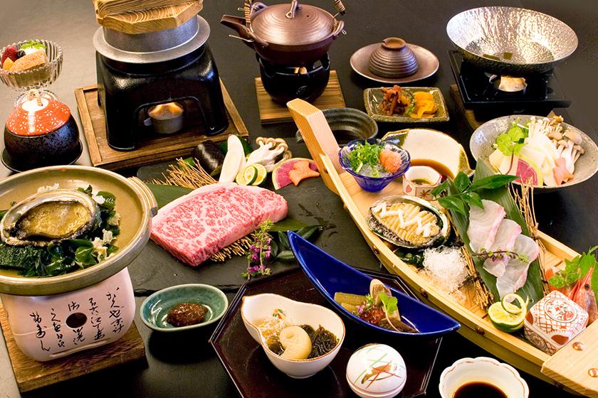 超贅沢  あわびのしゃぶしゃぶとしまね和牛ステーキ200gプラン