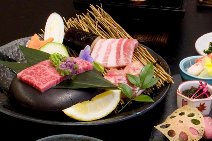 美肌温泉コスメ 姫ラボ5点セットプラン！～女子旅「美食プレート会席」と地元のお肉3種 陶板焼きプラン