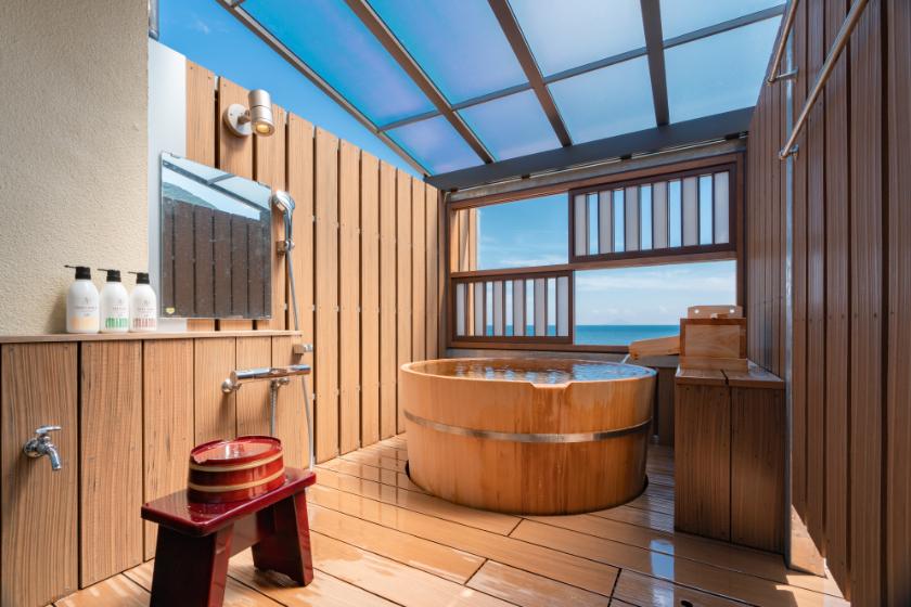 【河津浜一望 レトロモダン角部屋～大島～】温泉掛流し露天風呂