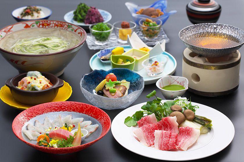 【会席グレードアップ】季節会席プラン　鯛薄造りと本鮪　国産牛の出汁しゃぶ鍋≪6～8月≫