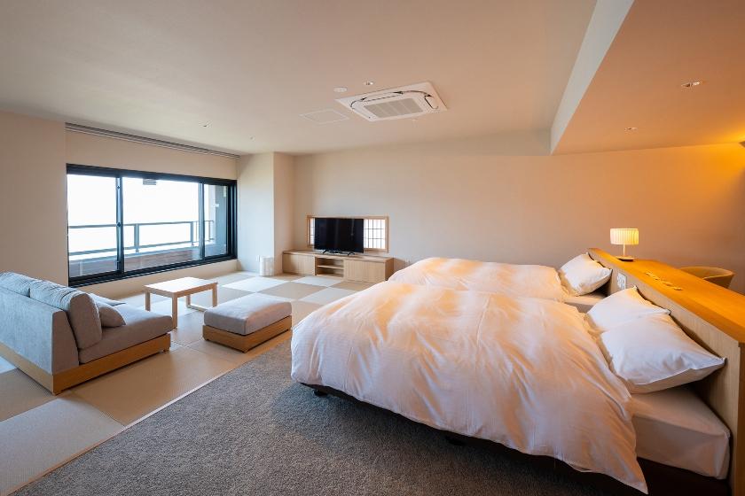 2025NEW【湖正面　露天風呂付（温泉）モダン和洋室（60平米）禁煙】