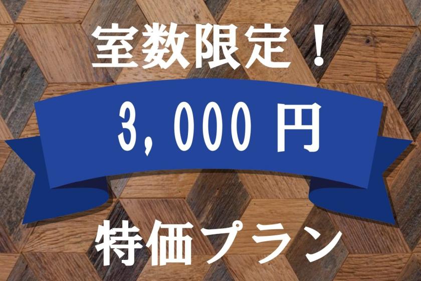 室数限定訳あり3000円プラン【事前カード決済のみ・喫煙禁煙指定不可】