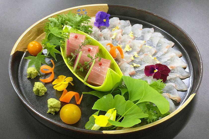 【卓袱グレードアップ】季節卓袱プラン　鯛薄造りと本鮪にぎり　国産牛と彩野菜≪9～11月≫