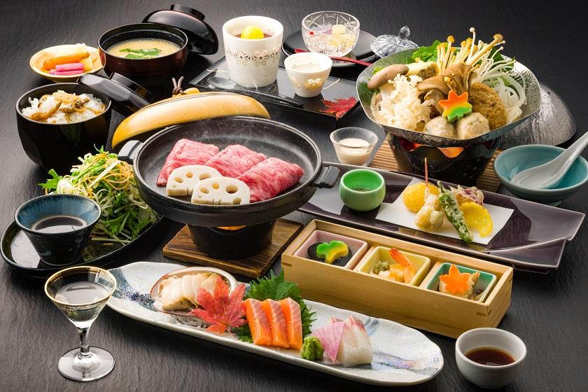 【早割30】お一人様1100円OFF【鮑お造・長野県産五種のきのこの胡麻醤油鍋・信州牛の焼きしゃぶ】秋信州恵みづくしグレードアップ会席