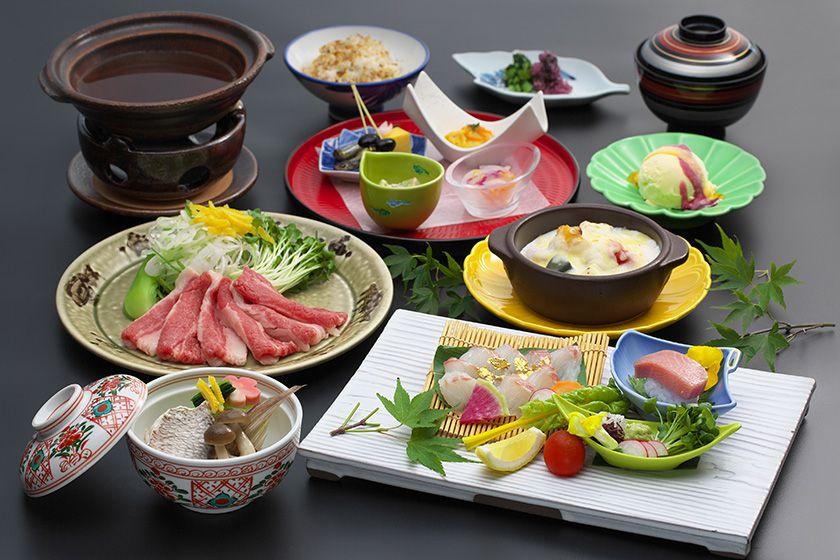 【会席グレードアップ】季節会席プラン　牛の出汁しゃぶ鍋　鯛と白菜の柚子香蒸し≪12～2月≫