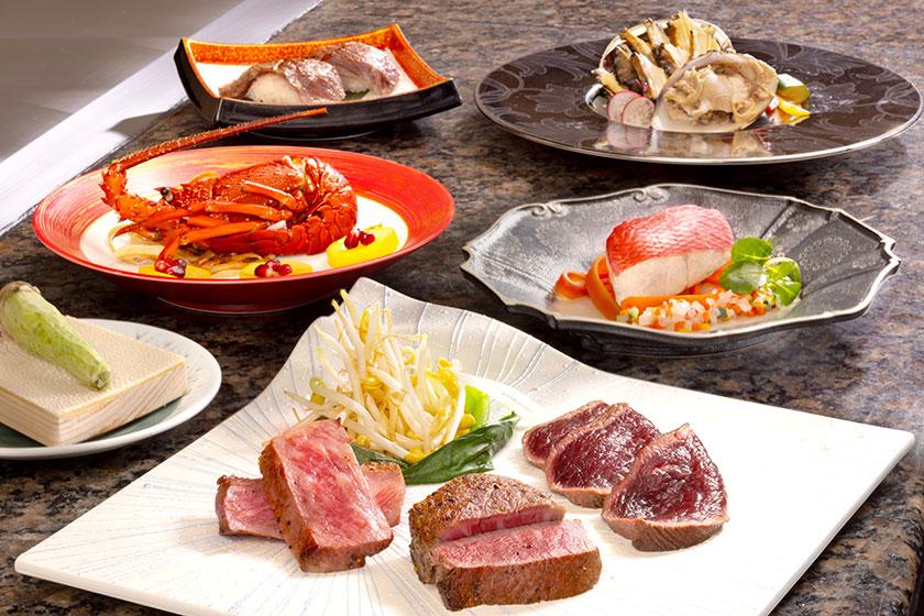 【鉄板焼】＜秋はジビエの季節＞特選コースで愉しむ美食の競演 サーロイン＆フィレ＆伊豆の鹿肉のトリプルコンビで贅沢に♪ 獺祭スパークリングプレゼント