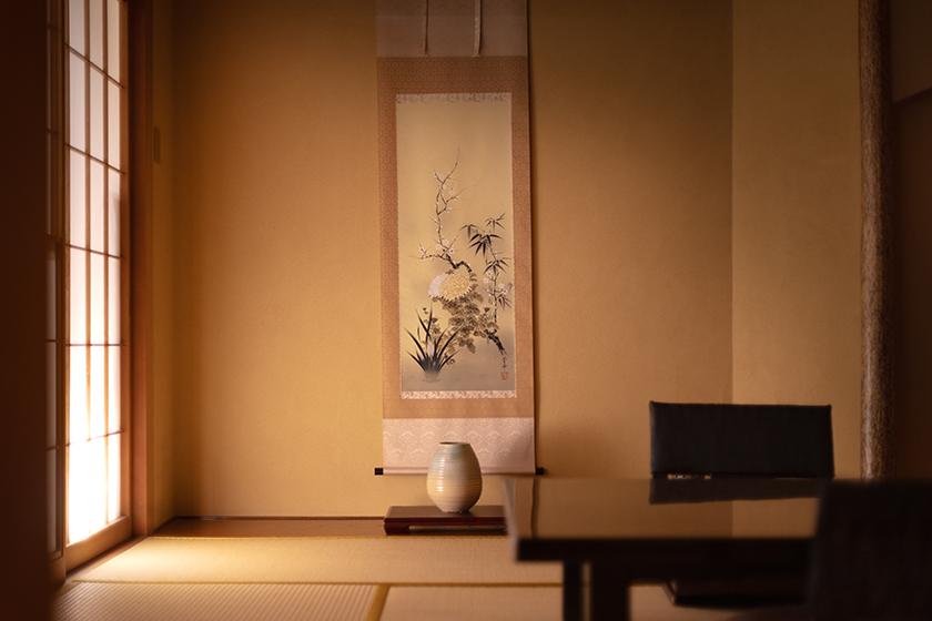 【プライベート温泉を愉しむ】テラス露天風呂付客室「寒菊」 シェフの妙技が魅せる鉄板焼とペアリングで味わう贅沢なひととき