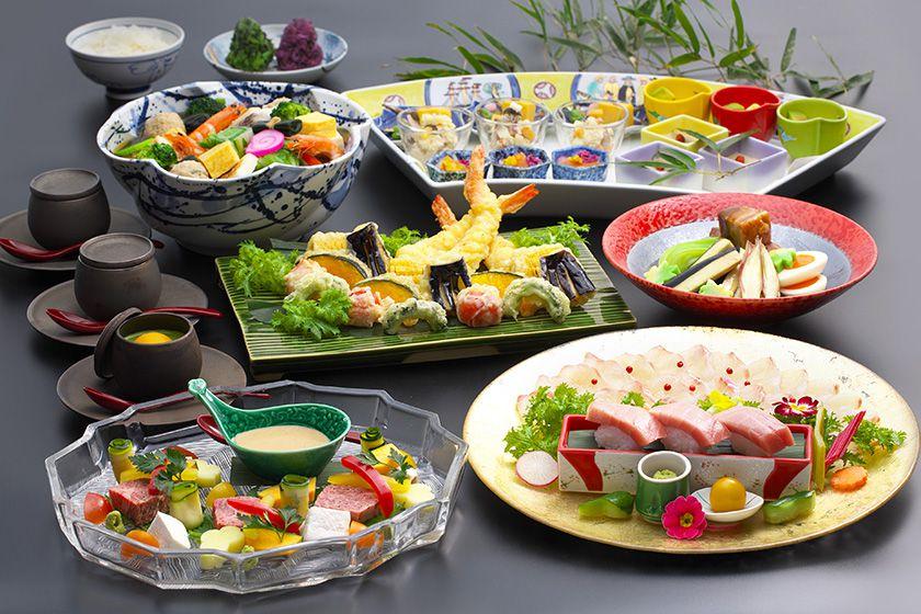 【卓袱グレードアップ】季節卓袱プラン　鯛薄造りと本鮪にぎり　国産ローストビーフ≪6～8月≫