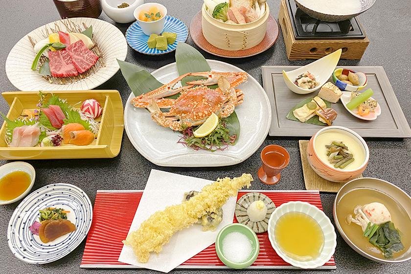 五感で楽しむ亀屋の自慢料理≪ガザミと穴子一本揚げ会席≫（4月～9月）