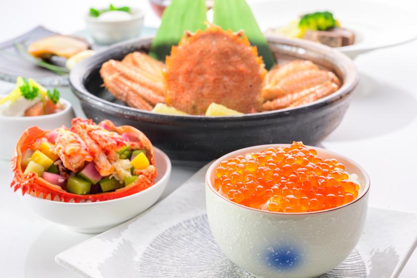 【北海道の味覚】毛ガニ姿盛り＆こぼれいくら丼・まるごと北海道和洋コース／夕食付