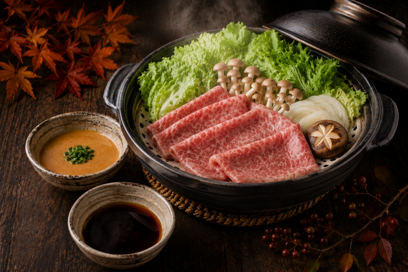 【9～11月 秋季限定】御食国 ― 淡路ビーフを味わう、四つの愉しみ ― 「贅沢ちり蒸し鍋」（夕朝食付）