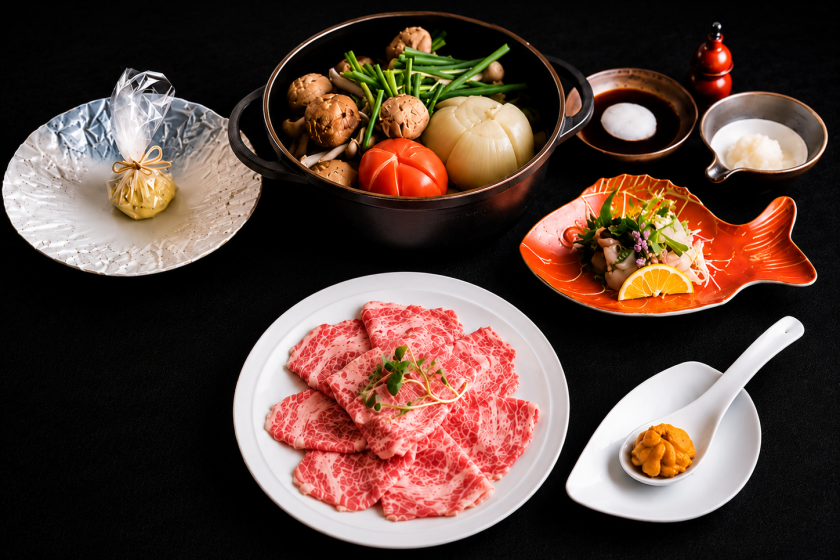 【Light コース】山下春幸シェフ監修　新和食コース「淡路ビーフ山海トマトすき焼き」をご堪能（夕朝食付）