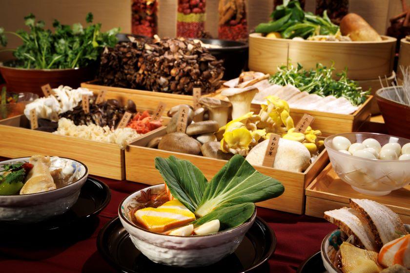【9月お日にち限定割】ようこそ、天悠の「食の森」へ — きのこワンダーランド ・ 麻辣湯 ・ 和パフェアトリエ をめぐる秋のプレミアムビュッフェ＜夕食前半＞＆フリーフロー＆温泉露天風呂付客室＆ユネッサン入り放題