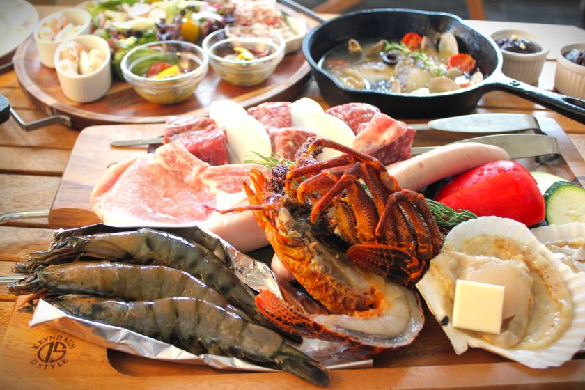 【グランデBBQ】山海の恵みディナー★豪華食材を囲む特別なグランピング♪（朝夕食付）